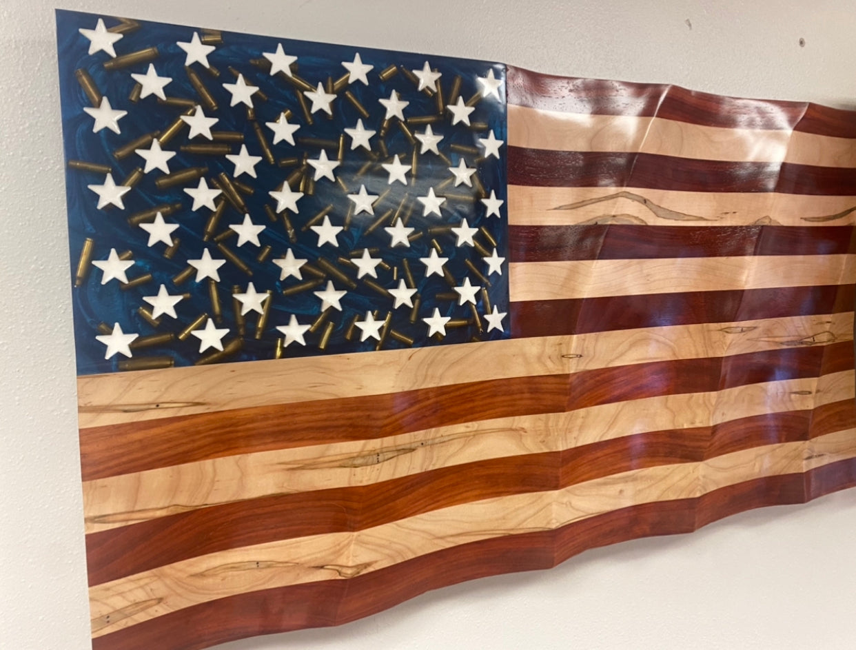 Handmade Wooden American Flag - Customizable Patriotic Flag by Veterans and Law Enforcement