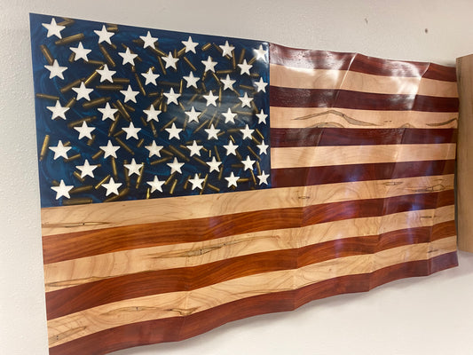 Handmade Wooden American Flag - Customizable Patriotic Flag by Veterans and Law Enforcement